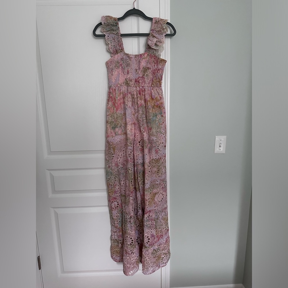 Beautiful Women’s pastel eyelet wide leg jumpsuit. Size Small. The Post Boutique